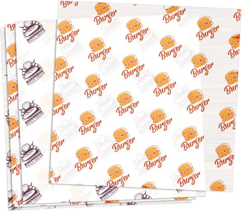 Custom-printed food paper featuring hand-drawn meat and kitchen utensil illustrations, designed for stylish food packaging or serving