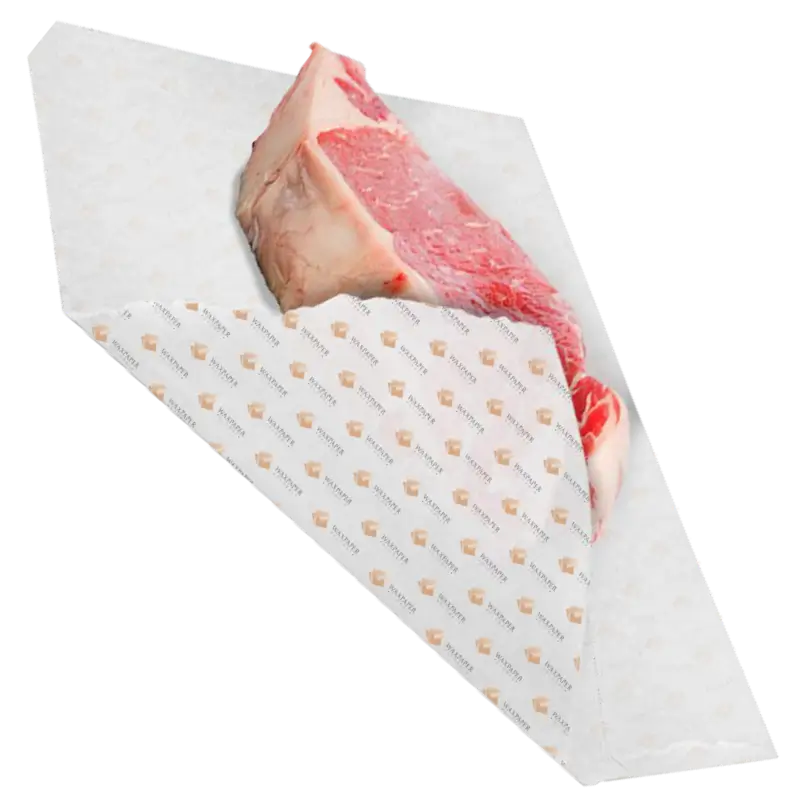 Fresh cut of steak wrapped in custom freezer paper by Wax Paper Global, ensuring optimal preservation and freshness for long-term storage