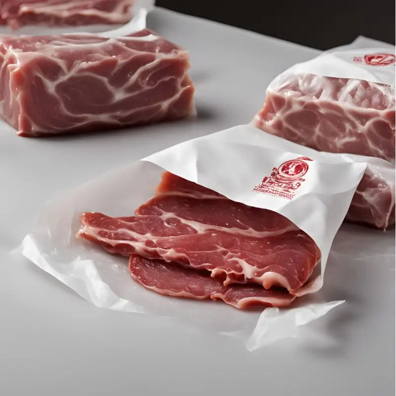 Frozen meat pieces wrapped in custom printed freezer paper, designed for food-safe storage and branding