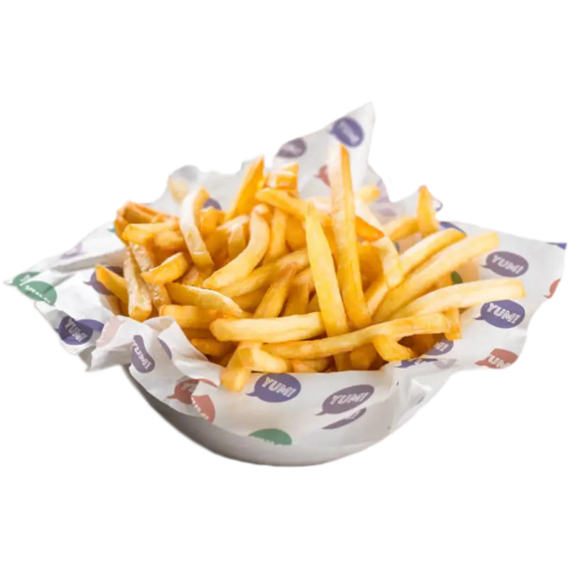 Custom printed hot paper with colorful designs on white paper, used for presenting oily and hot fries while maintaining freshness and appearance