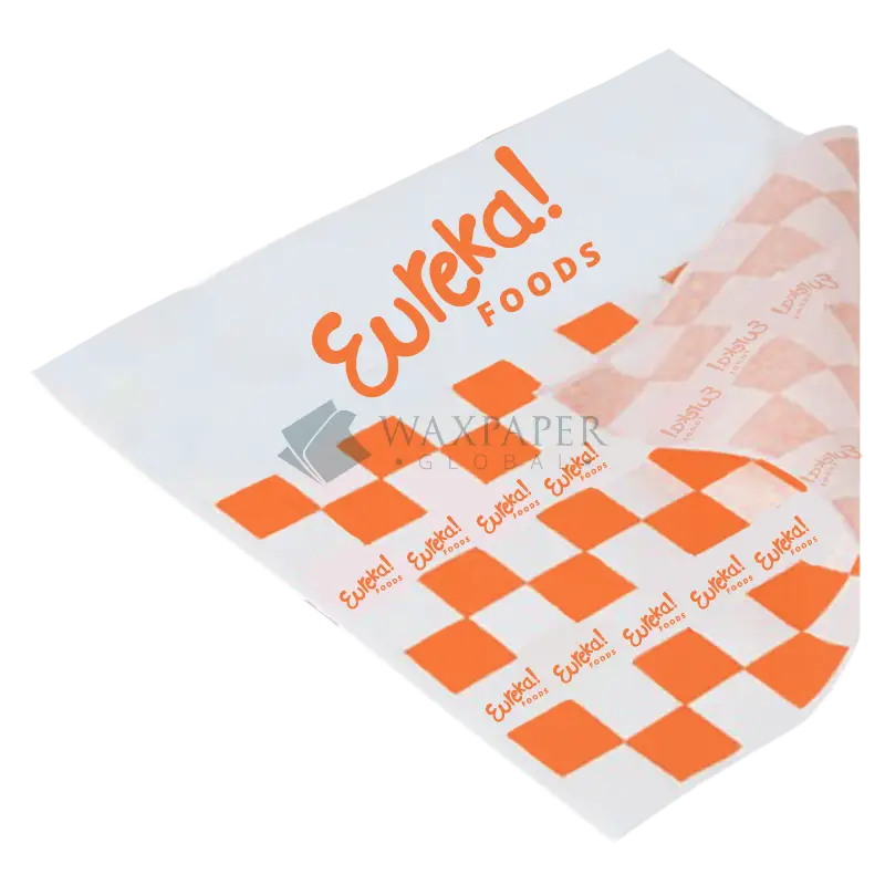 Custom printed deli paper with logo and checkered design for wrapping food and enhancing branding