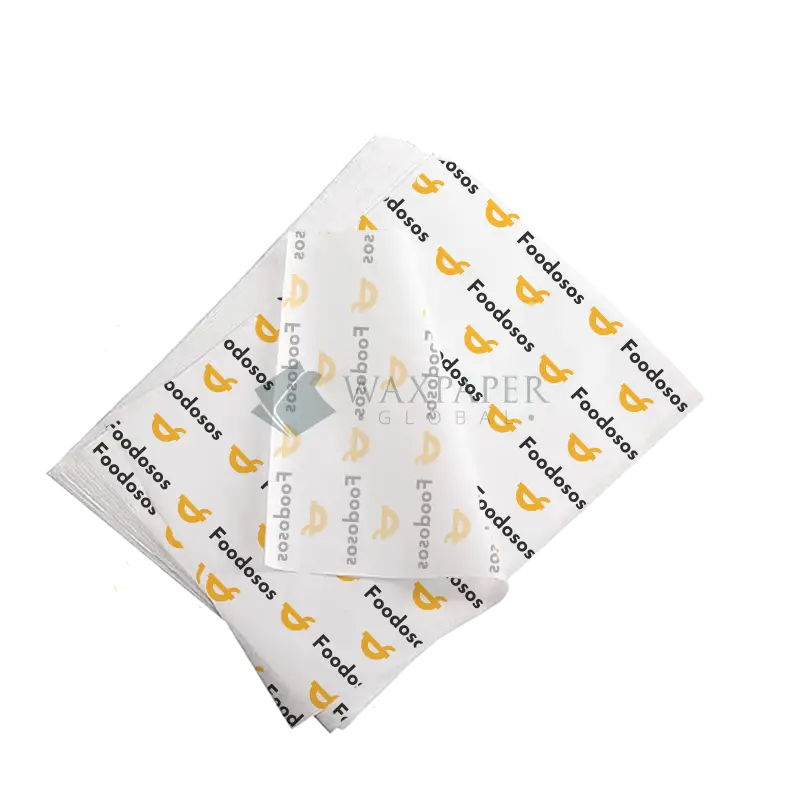 Custom printed sandwich paper pre cut sheets with Foodosos logo and design